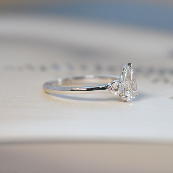 Pear And Round 3-Stone Engagement Ring-side