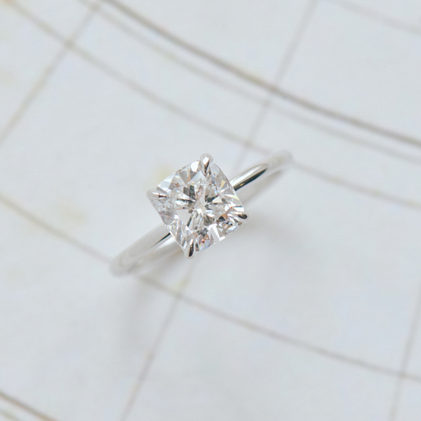 Square Cushion Engagement Ring With Petal Prongs-top