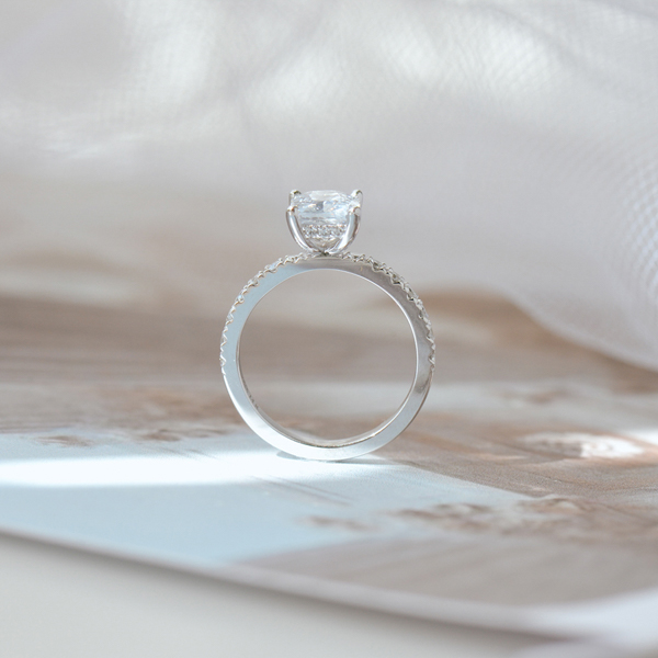 Radiant Engagement Ring With Pavé Band And Hidden Halo-profile