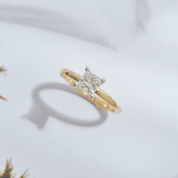 Two-Tone Solitaire Princess Engagement Ring-top