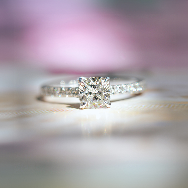 Cushion Engagement Ring With Pavé Cathedral -top