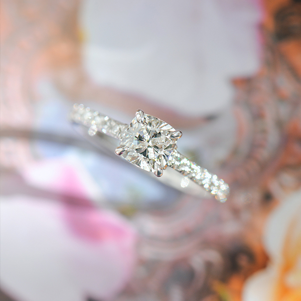 Cushion Engagement Ring With Pavé Cathedral -side