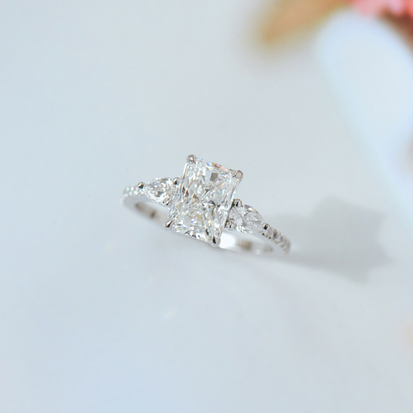 Radiant 3-Stone Engagement Ring With Pavé Band-top