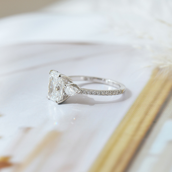 Radiant 3-Stone Engagement Ring With Pavé Band-side