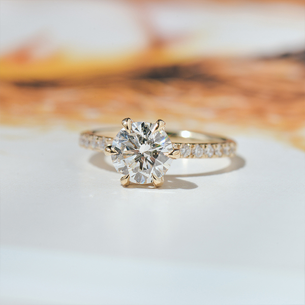 Round 6-Prong Engagement Ring With Diamonds on the Prongs-top