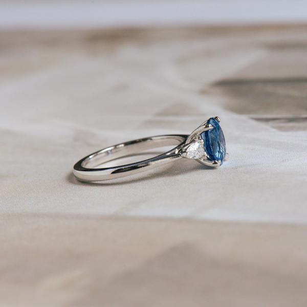 Oval Sapphire And Pear 3-Stone Engagement Ring -side