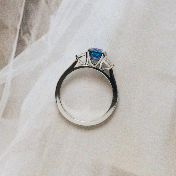Oval Sapphire And Pear 3-Stone Engagement Ring -profile