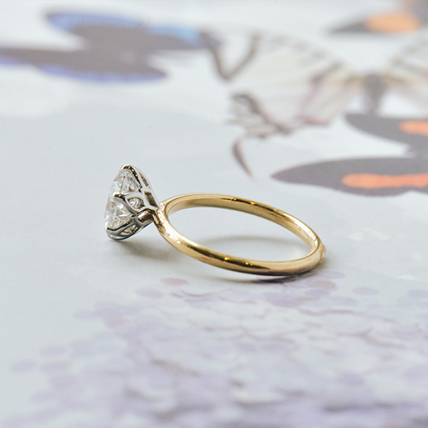 Round Two-Tone Engagement Ring With Petal Prongs-side