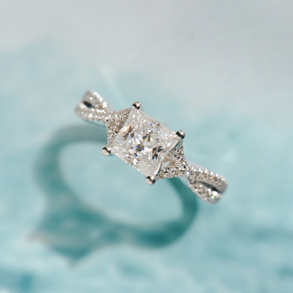 Princess Engagement Ring With Twist Band-top
