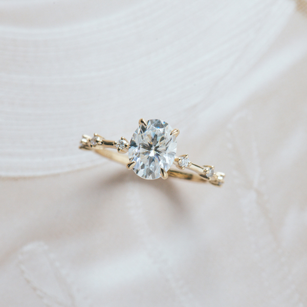 Classic Oval 4-Prong Constellation Style Pavé Engagement Ring-side
