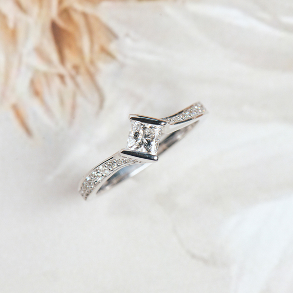 Princess Bypass Style Engagement Ring With Pavê-top