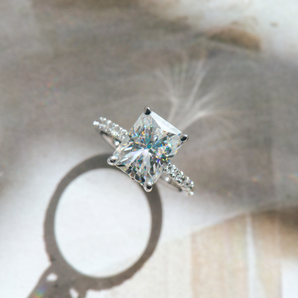 Moissanite Radiant Engagement Ring With Hidden Halo And Pavé-top