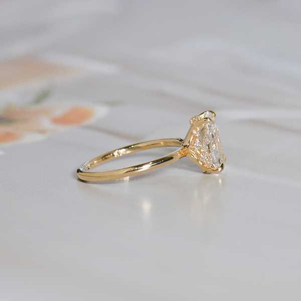 Radiant Engagement Ring With Different Size Stones Hidden Halo -side
