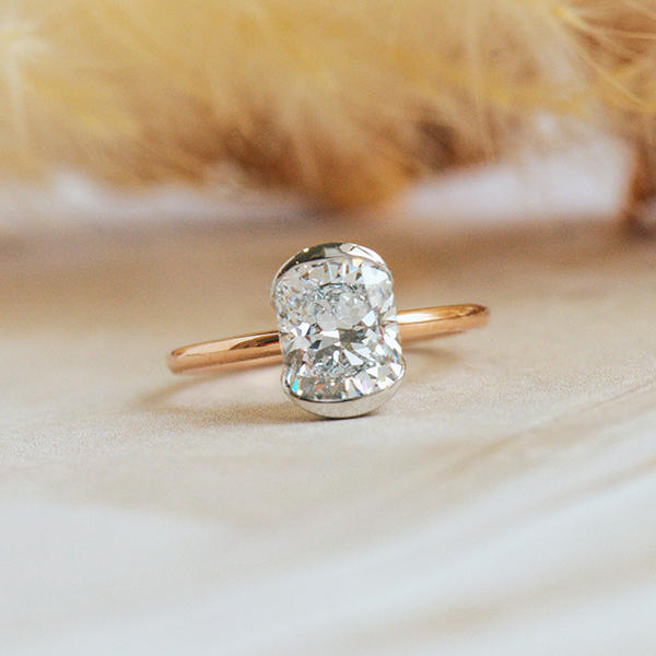 Cushion Two-Tone Engagement Ring With Half Bezel Setting-top