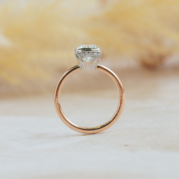 Cushion Two-Tone Engagement Ring With Half Bezel Setting-profile