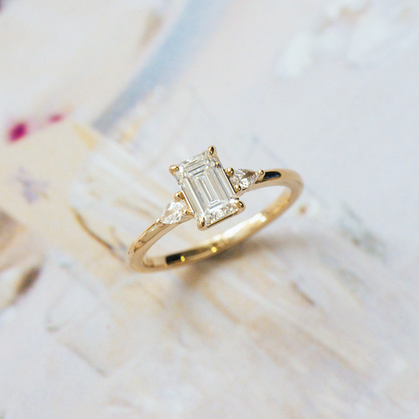 Emerald And Pear 3-Stone Engagement Ring-side