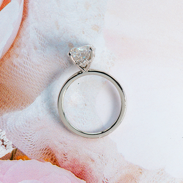 Oval Solitaire With Staggered Hidden Halo Engagement Ring-profile