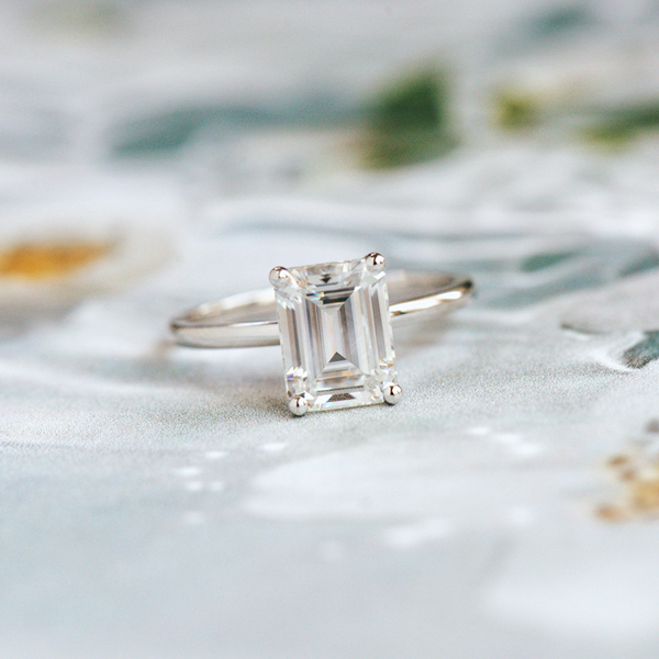 Moissanite Emerald Engagement Ring-top