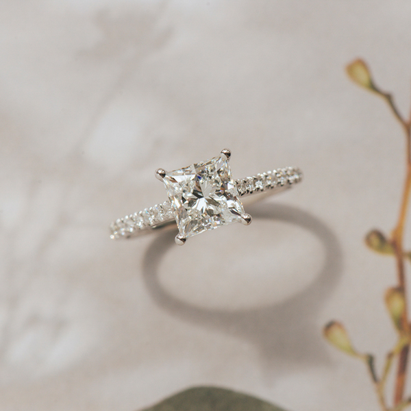 Princess Pave Engagement Ring With Cathedral-top