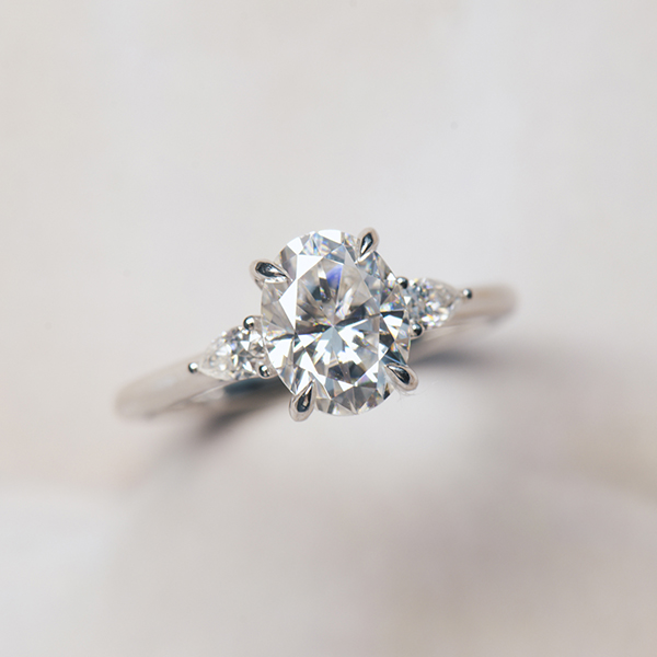 Oval 3-Stone Engagement Ring With Cathedral-top