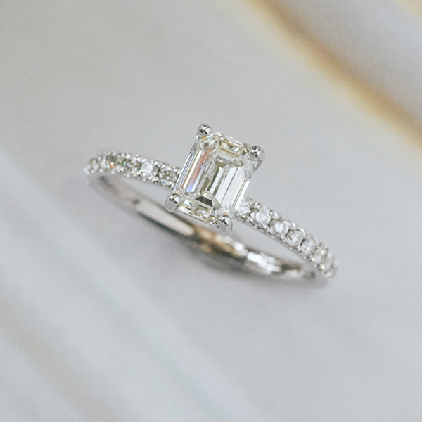 Classic Pavé Emerald Engagement Ring - Top